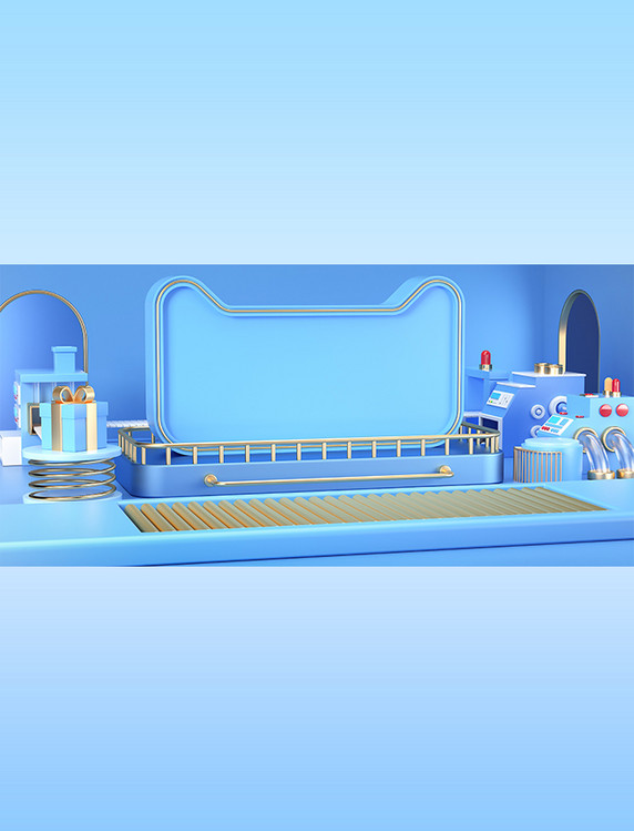 蓝色机械展台流水线C4D电商背景