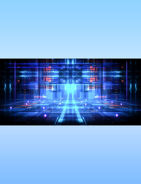 蓝色渐变霓虹科幻风3D立体空间C4D背景