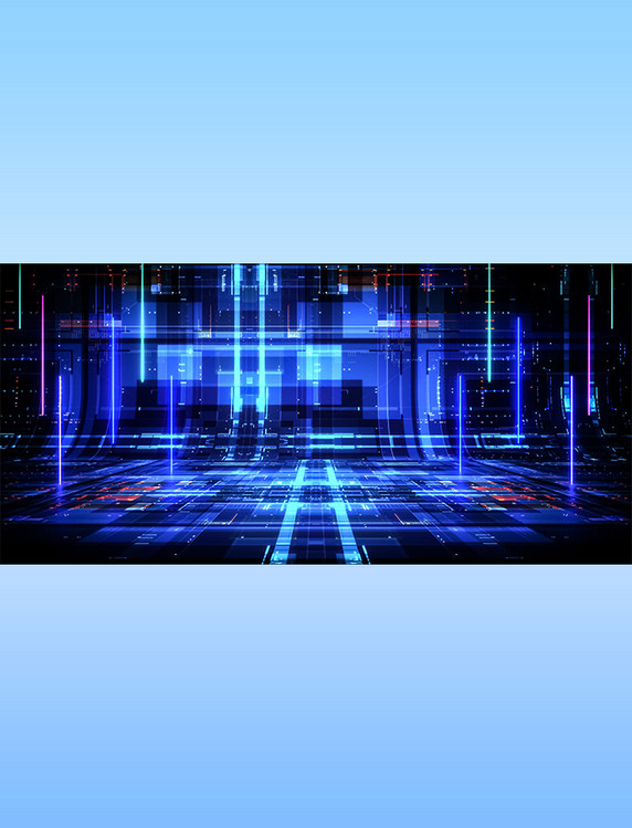 蓝色渐变霓虹科幻风3D立体空间C4D背景