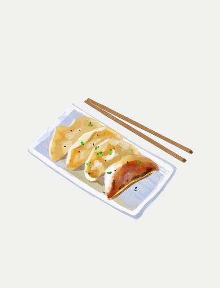 手绘水彩早餐锅贴水饺筷子手账贴纸