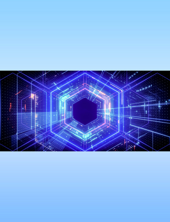 蓝色渐变霓虹科幻风3D立体空间C4D背景