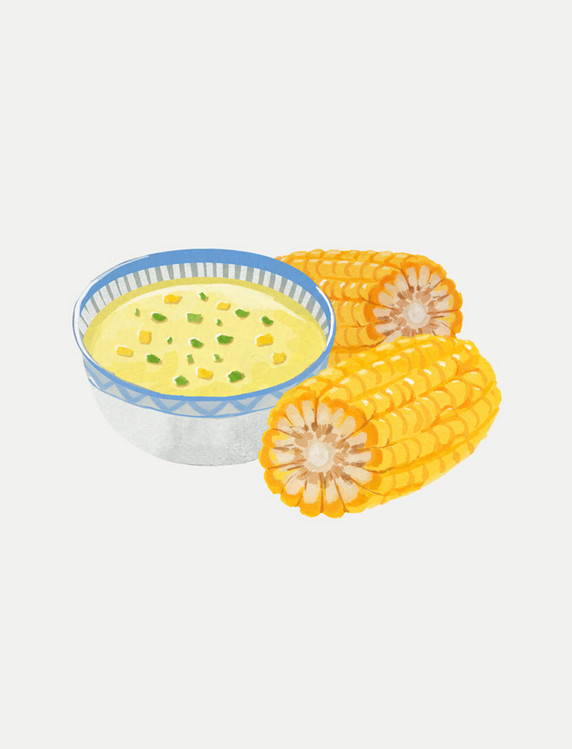 手绘水彩早餐鸡蛋羹煮玉米手账贴纸