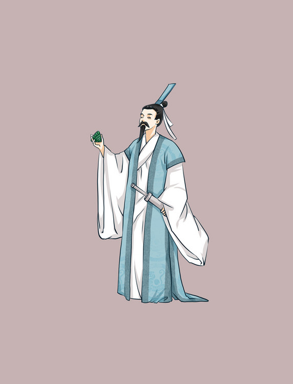 端午端午节古代人物拿粽子的屈原