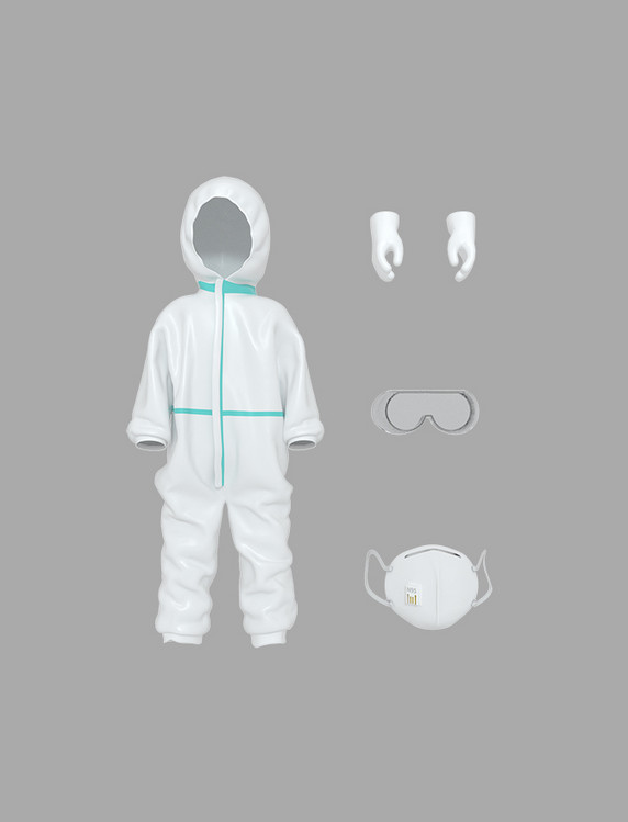 3D立体仿真防疫装备防护服口罩面罩手套