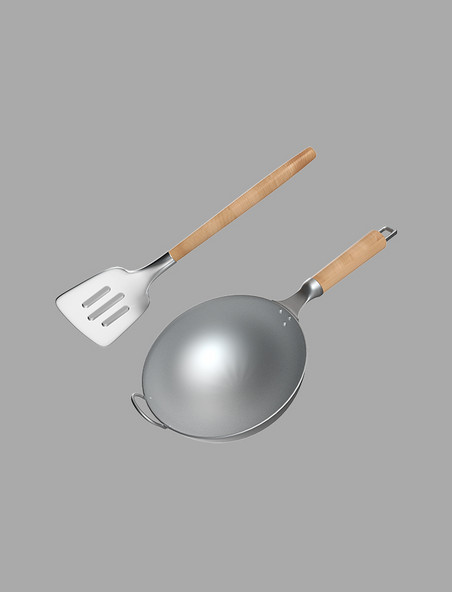 3D立体厨具炒锅和铲子