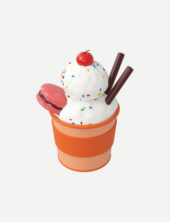 3D西式蛋糕C4D立体马卡龙冰淇淋雪糕