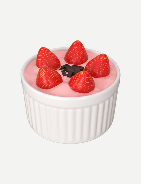 3D布丁C4D草莓酸奶甜点食物