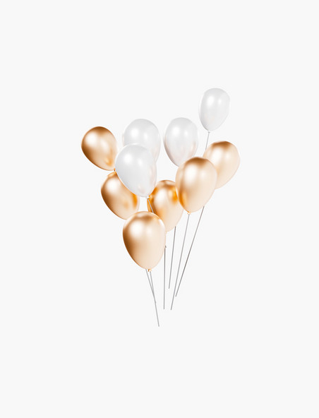 3D立体节日气氛金色白色一束气球C4D气球