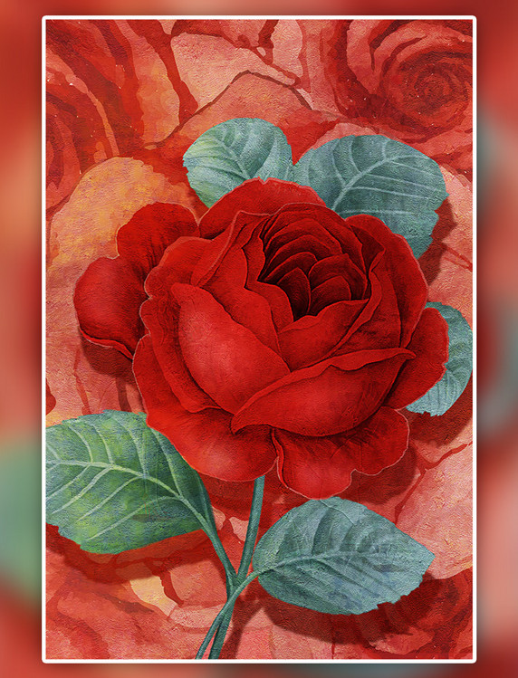 浪漫唯美红色系手绘风玫瑰花花丛叶子背景
