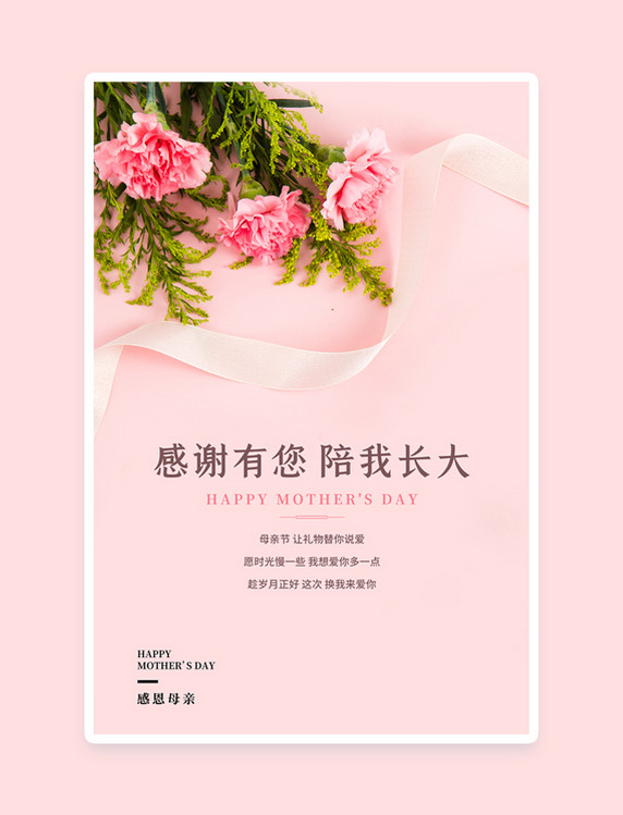 母亲节康乃馨粉色简约海报