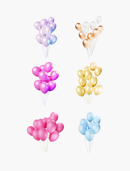3D立体节日气氛一束浪漫彩色气球