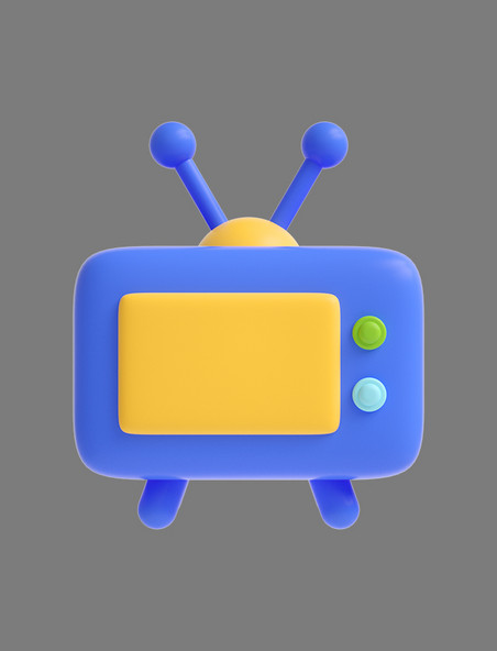 蓝色C4D立体卡通电视机儿童节