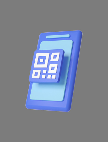 蓝色C4D立体卡通手机二维码