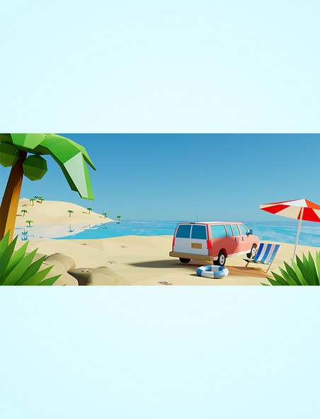 蓝色夏日度假海滩椅子C4D背景