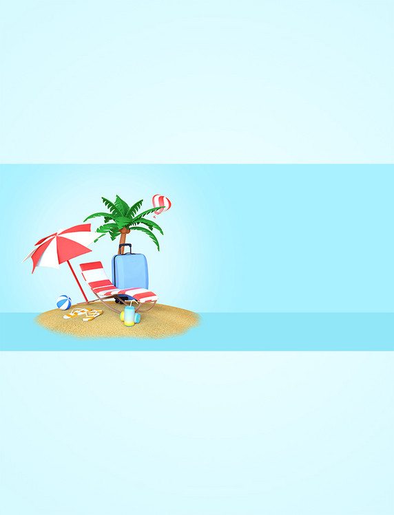 蓝色夏季清爽3d沙滩C4D背景
