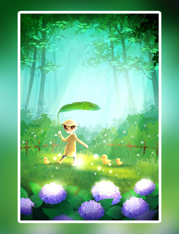 夏天草地山树叶树风景唯美背景