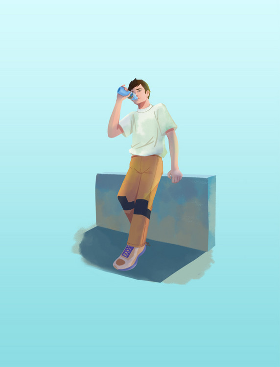 夏季夏天喝汽水的男生人物