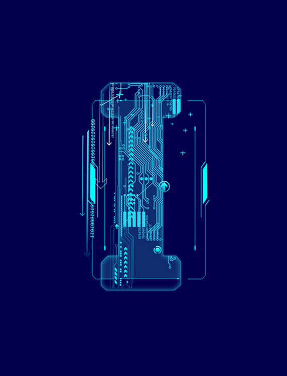 蓝色科技线条字母I