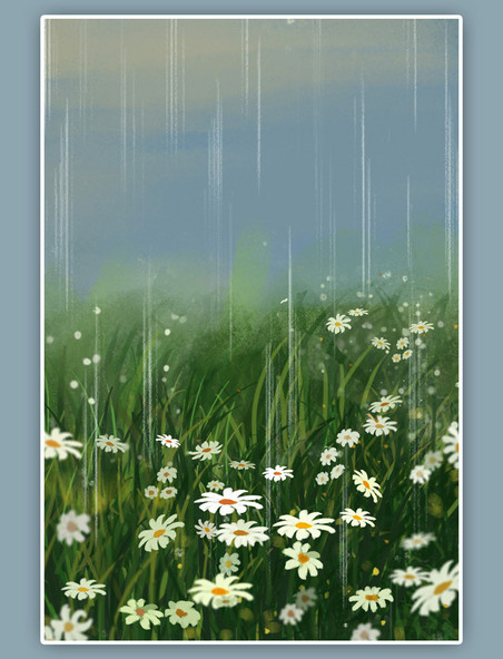 春天夏天唯美谷雨下雨节气原创小雏菊雨中踏