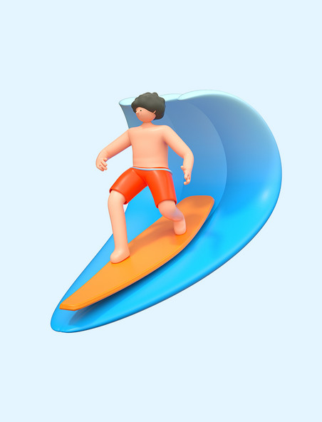 C4D夏天夏季3D立体人物冲浪