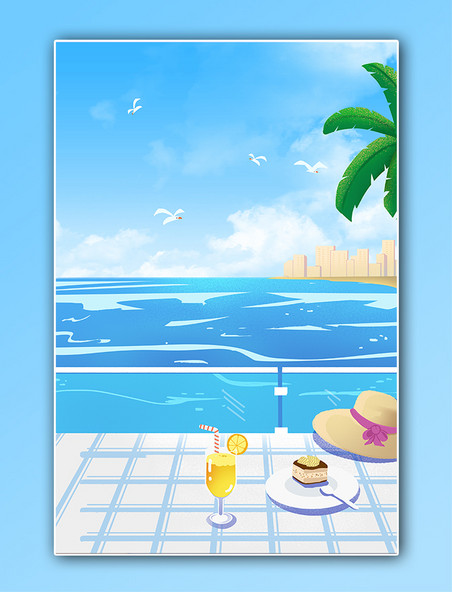 夏季海边海鸥午餐沙滩夏天海边度假大海