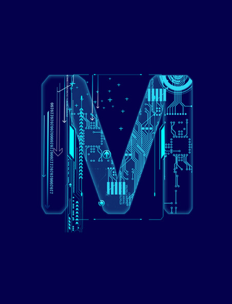 蓝色科技线条字母M