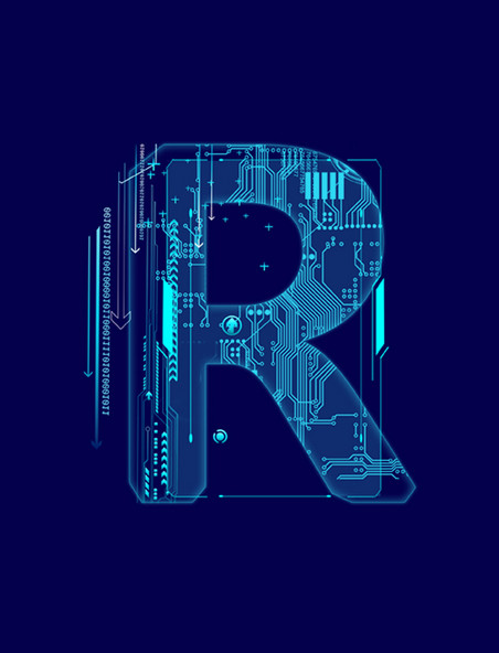蓝色科技线条字母R