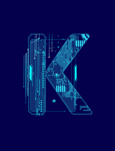 蓝色科技线条字母K