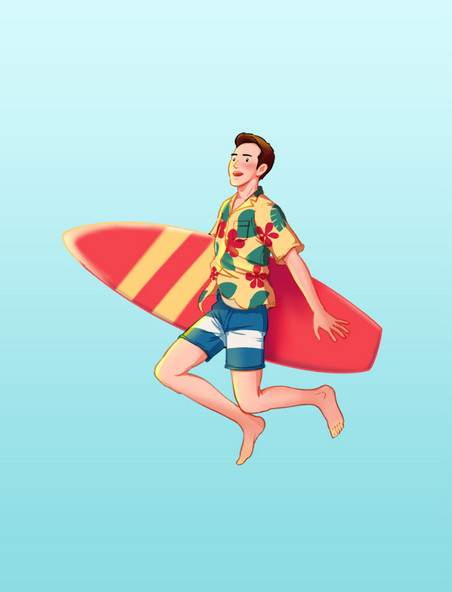 夏季夏天冲浪的男生人物
