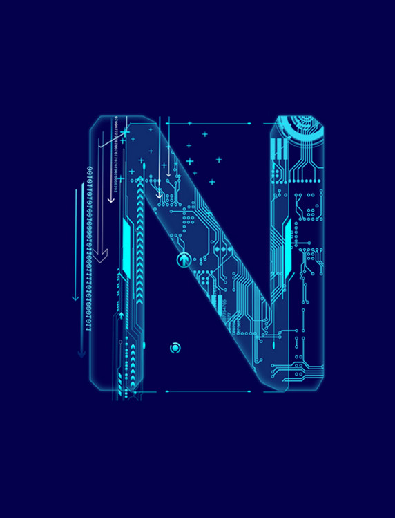 蓝色科技线条字母N