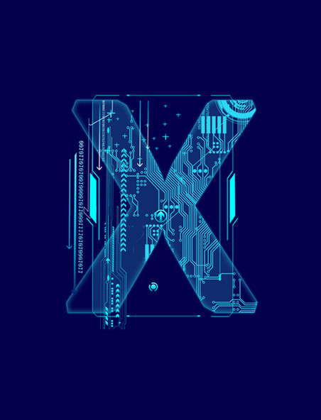 蓝色科技线条字母X