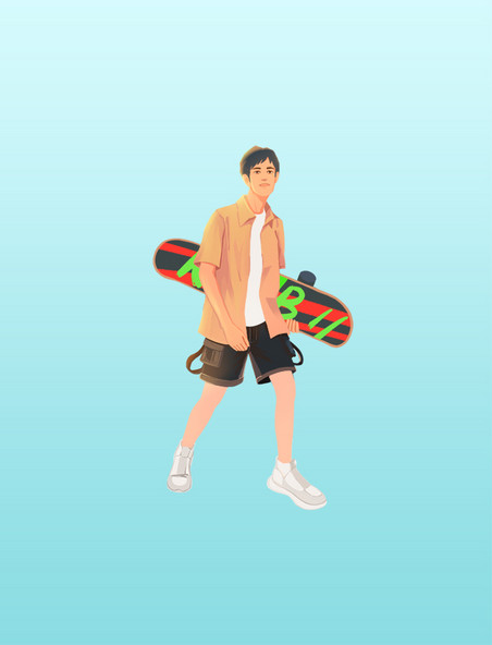 夏季夏天滑滑板的男生