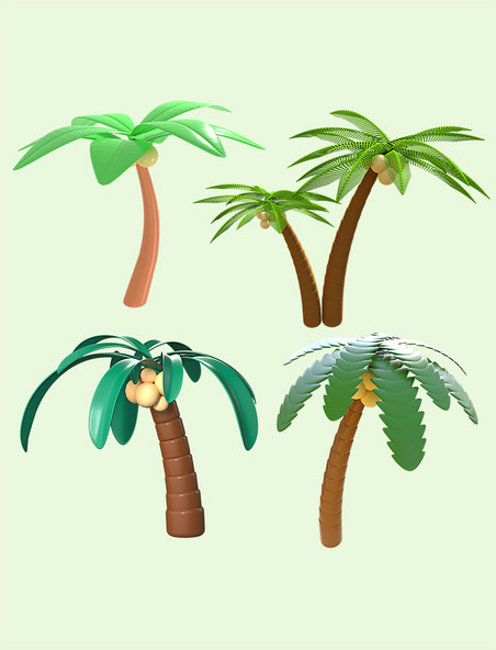 绿色3D夏天C4D夏季树木植物椰子树