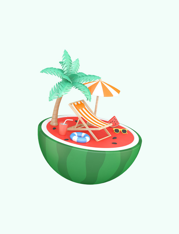 绿色3D立体夏天西瓜微景观