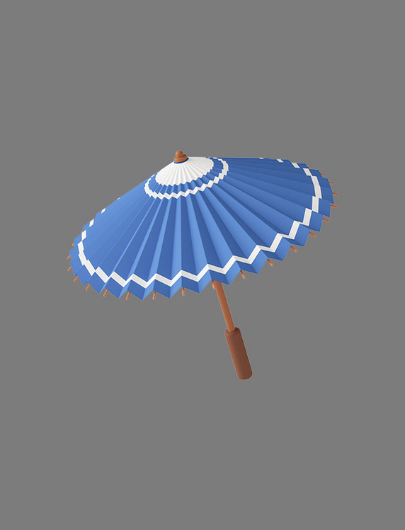 蓝色C4D立体卡通古风雨伞下雨天中式