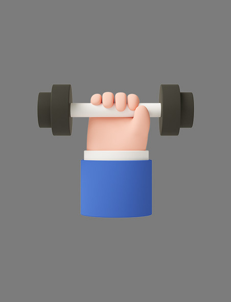 蓝色C4D立体卡通手举单杠体育运动健身手势