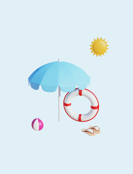 3D立体夏日沙滩遮阳伞游泳圈皮球装饰