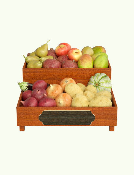 C4D果蔬3D蔬菜水果购物组合货架
