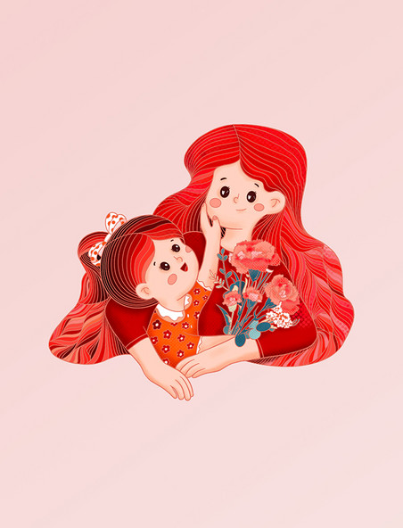 母亲节主题母女母爱人物元素