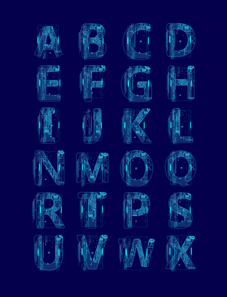 蓝色科技线条字母