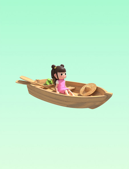 3D立体仿真木船上女孩