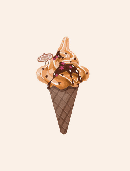 手绘水彩夏天卡通甜筒巧克力冰淇淋手账贴纸