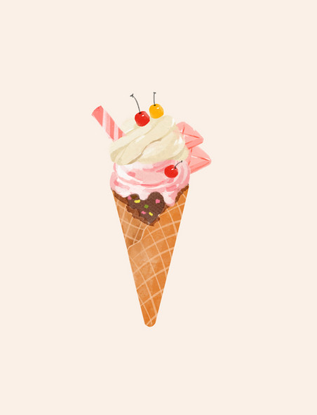 手绘水彩夏天卡通甜筒冰淇淋手账贴纸