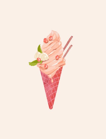 夏天手绘水彩卡通甜筒冰淇淋手账贴纸