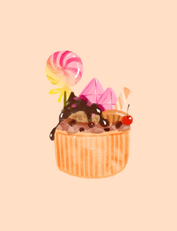 手绘水彩棒棒糖巧克力饼干蛋糕手账贴纸