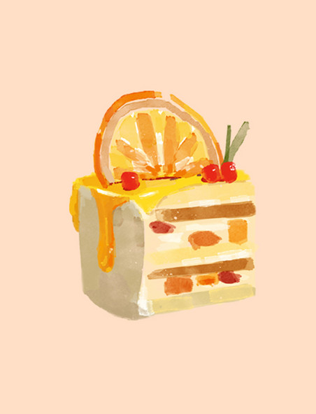 手绘水彩果酱柠檬蛋糕贴纸