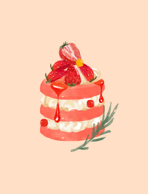 手绘水彩草莓奶油蛋糕手账贴纸