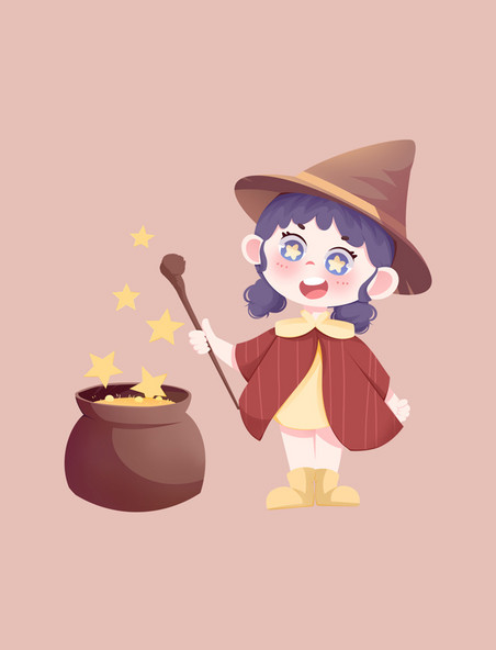 百变魔法少女施法的女孩魔法师巫师魔法插画
