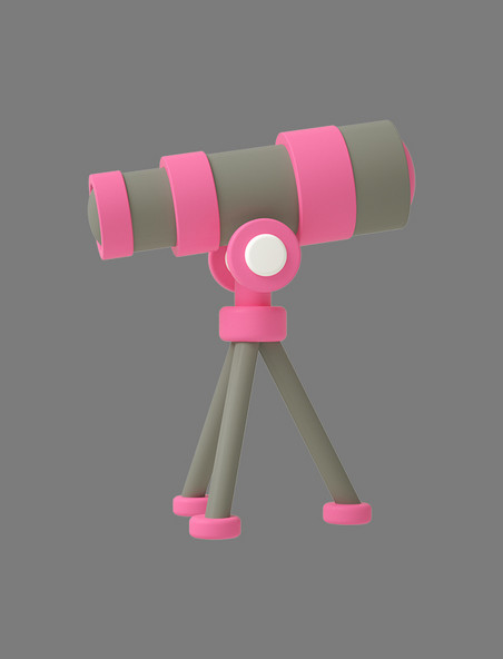 3D粉色C4D立体卡通望远镜观察天文