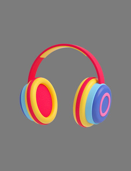 3D彩色C4D立体卡通耳机数码娱乐音